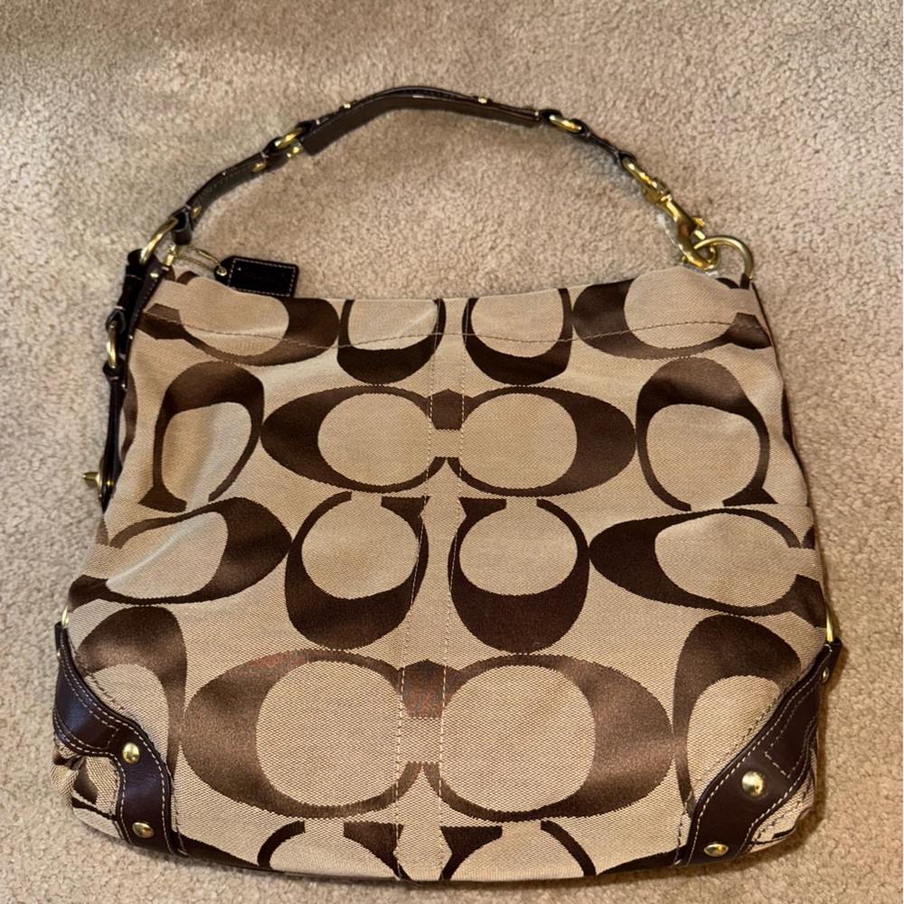 NWT Vintage Coach Carly Large Hobo Signature C Embroidered Leather Trim Bag - Picture 2 of 11